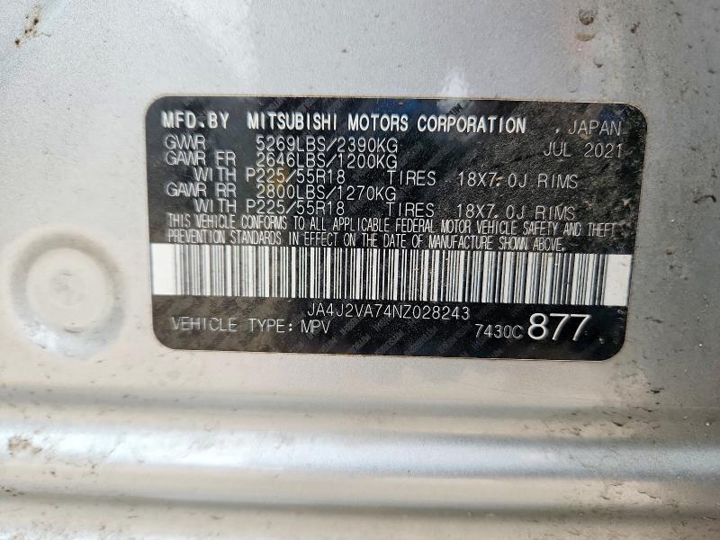 Aukcja sprzedaży 2022 Mitsubishi Outlander, vin: JA4J2VA74NZ028243, numer aukcji: 77292705