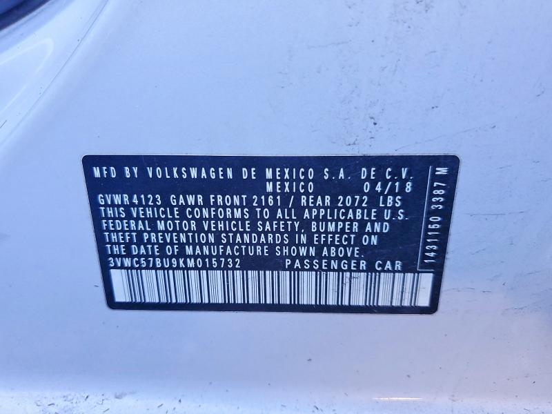 2019 Volkswagen Jetta მანქანა იყიდება აუქციონზე, vin: 3VWC57BU9KM015732, აუქციონის ნომერი: 76799455