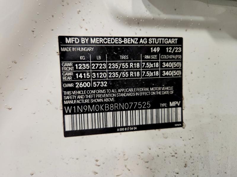 Продажа на аукционе авто 2024 Mercedes-benz Eqb, vin: W1N9M0KB8RN077525, номер лота: 79199395