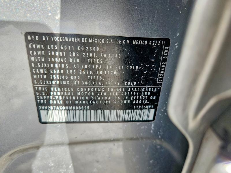 75753795 :رقم المزاد ، 3VV2B7AX0MM088625 vin ، 2021 Volkswagen Tiguan مزاد بيع