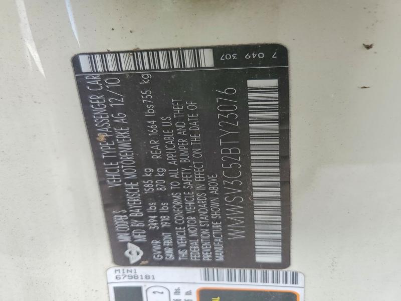 Продажа на аукционе авто 2011 Mini Cooper, vin: WMWSV3C52BTY23076, номер лота: 75858595