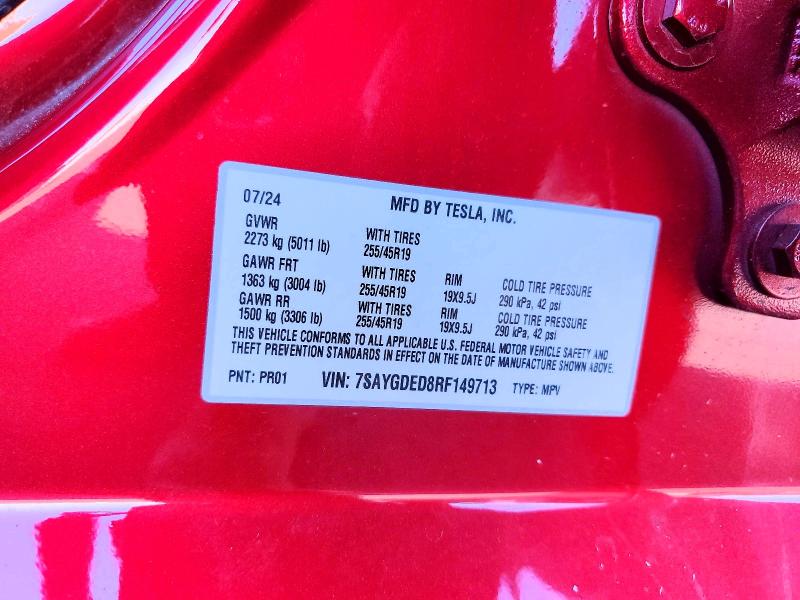 Aukcja sprzedaży 2024 Tesla Model Y, vin: 7SAYGDED8RF149713, numer aukcji: 75845345
