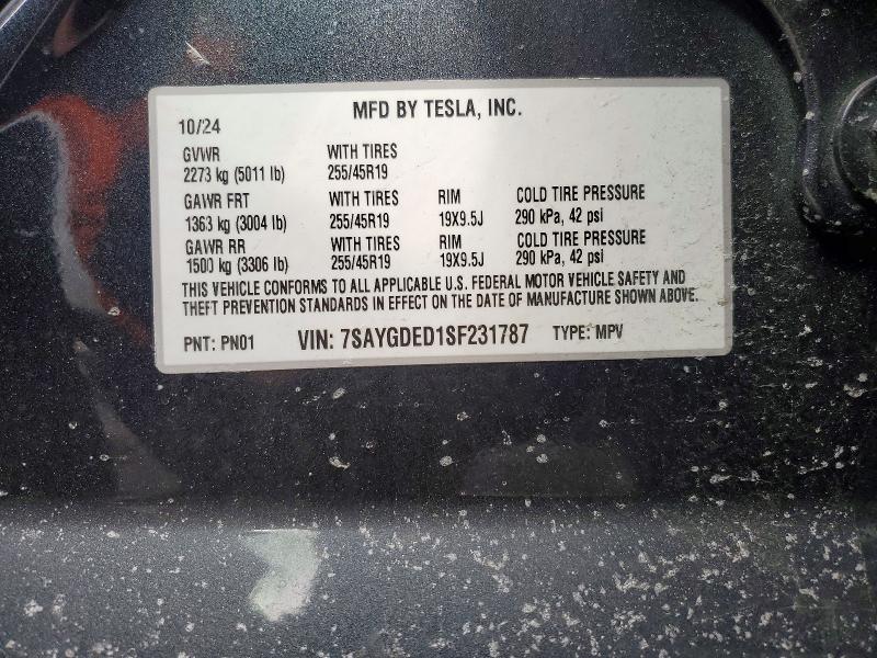2025 Tesla Model Y მანქანა იყიდება აუქციონზე, vin: 7SAYGDED1SF231787, აუქციონის ნომერი: 77358365