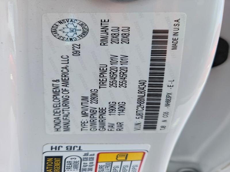 Продаж на аукціоні авто 2022 Acura Rdx, vin: 5J8TC2H88NL804340, номер лоту: 77495875
