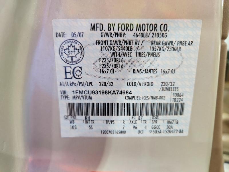 Продажа на аукционе авто 2008 Ford Escape, vin: 1FMCU93198KA74684, номер лота: 78605185