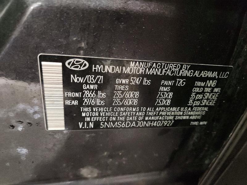 Aukcja sprzedaży 2022 Hyundai Santa Fe, vin: 5NMS6DAJ0NH407927, numer aukcji: 77863245