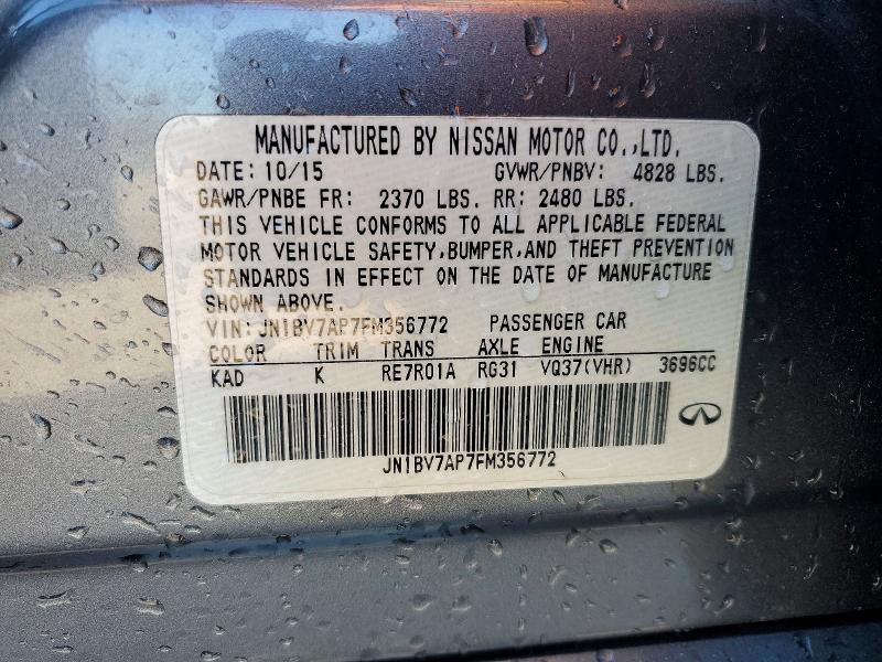 Aukcja sprzedaży 2015 Infiniti Q50, vin: JN1BV7AP7FM356772, numer aukcji: 78894445