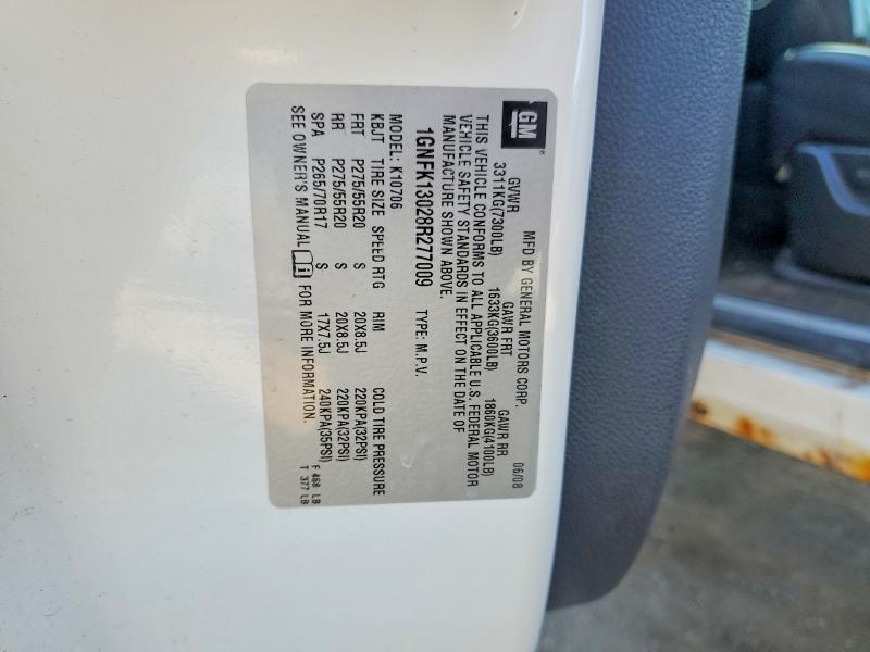 2008 Chevrolet Tahoe მანქანა იყიდება აუქციონზე, vin: 1GNFK13028R277009, აუქციონის ნომერი: 78608565