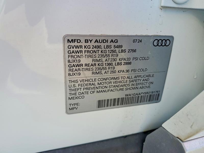 2024 Audi Q5 მანქანა იყიდება აუქციონზე, vin: WA1GAAFY5R2151751, აუქციონის ნომერი: 77539625
