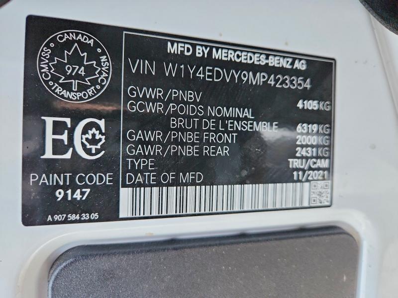 Aukcja sprzedaży 2021 Mercedes-benz Sprinter, vin: W1Y4EDVY9MP423354, numer aukcji: 75181415