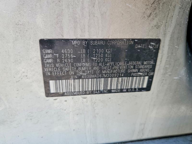 75945155 :رقم المزاد ، 4S3BWAD67M3009214 vin ، 2021 Subaru Legacy مزاد بيع