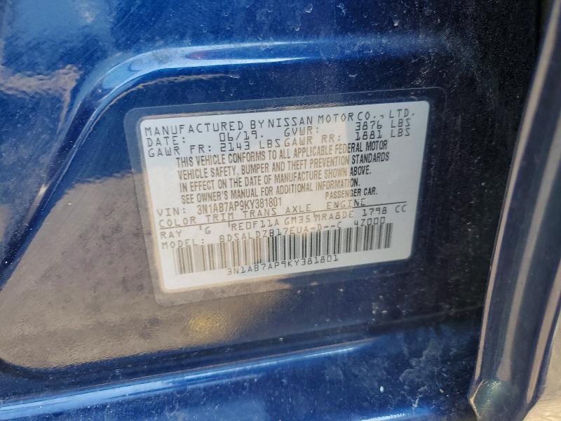 72662535 :رقم المزاد ، 3N1AB7AP9KY381801 vin ، 2019 Nissan Sentra مزاد بيع