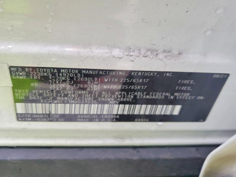 Продажа на аукционе авто 2021 Toyota Rav4, vin: 4T3LWRFV1MU031035, номер лота: 77782785