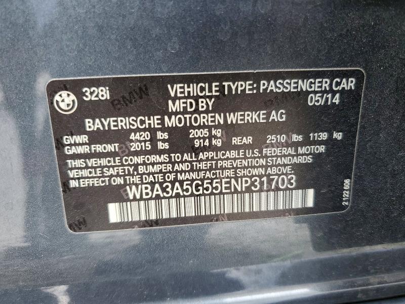 2014 Bmw 328 მანქანა იყიდება აუქციონზე, vin: WBA3A5G55ENP31703, აუქციონის ნომერი: 78756745