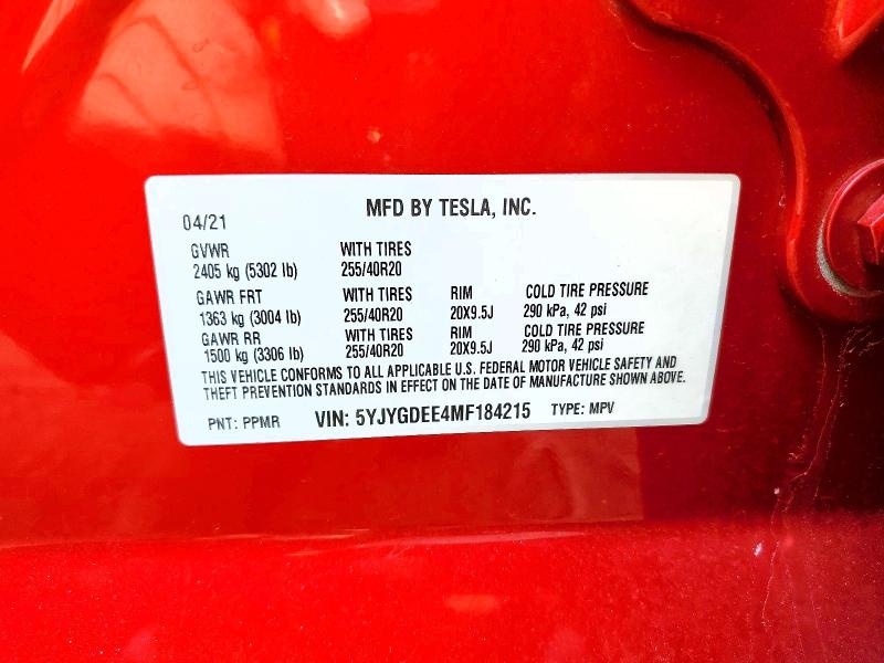 Продажа на аукционе авто 2021 Tesla Model Y, vin: 5YJYGDEE4MF184215, номер лота: 74506305