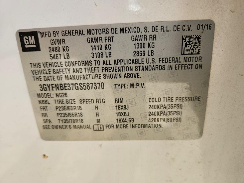 78125105 :رقم المزاد ، 3GYFNBE37GS587370 vin ، 2016 Cadillac Srx مزاد بيع