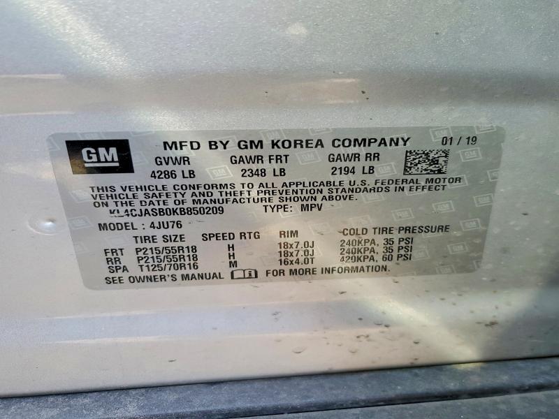 78461165 :رقم المزاد ، KL4CJASB0KB850209 vin ، 2019 Buick Encore مزاد بيع