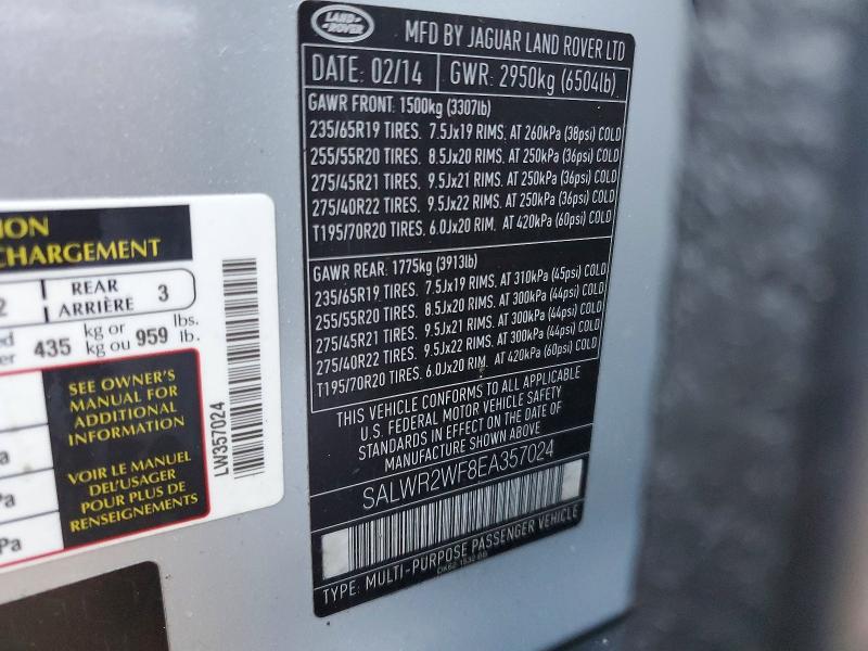 76861405 :رقم المزاد ، SALWR2WF8EA357024 vin ، 2014 Land Rover Range Rover Sport مزاد بيع