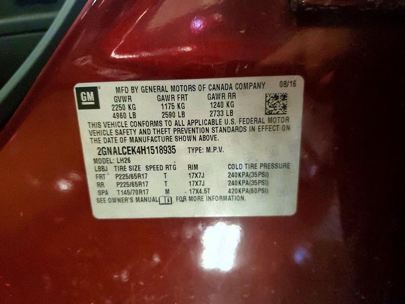 79265195 :رقم المزاد ، 2GNALCEK4H1518935 vin ، 2017 Chevrolet Equinox مزاد بيع