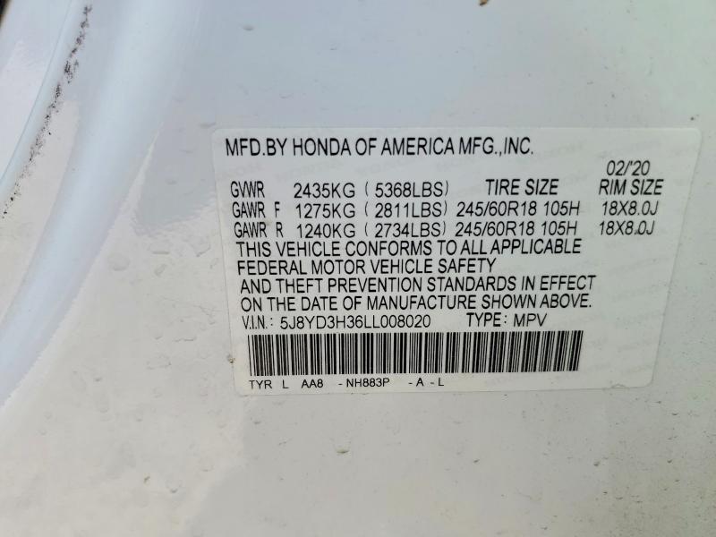 2020 Acura Mdx მანქანა იყიდება აუქციონზე, vin: 5J8YD3H36LL008020, აუქციონის ნომერი: 76774205