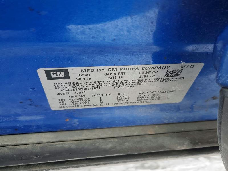 Auction sale of the 2016 Buick Encore, vin: KL4CJESB3GB748921, lot number: 76572975