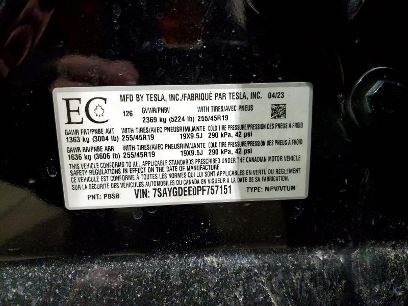 79246035 :رقم المزاد ، 7SAYGDEE0PF757151 vin ، 2023 Tesla Model Y مزاد بيع
