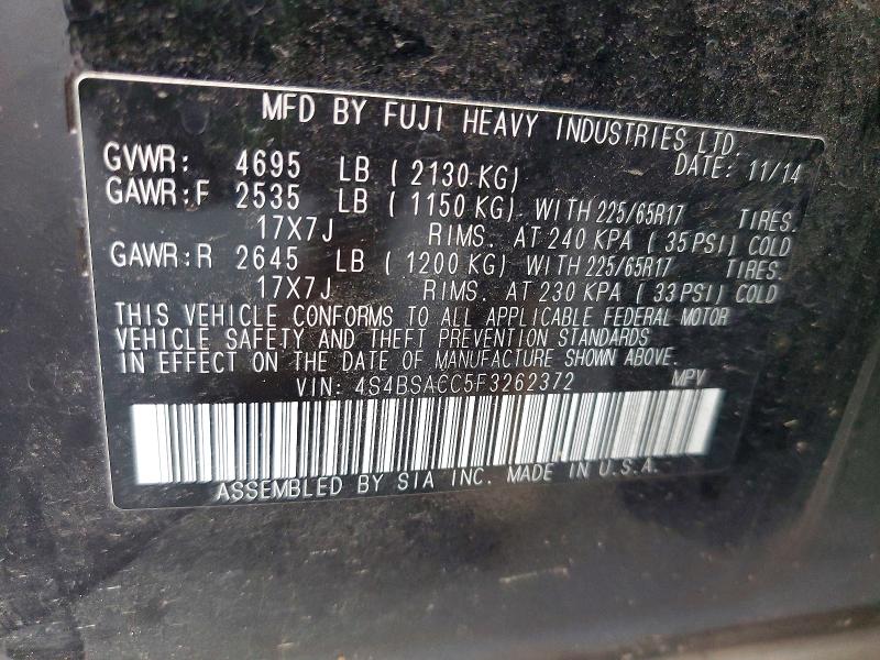 Продаж на аукціоні авто 2015 Subaru Outback, vin: 4S4BSACC5F3262372, номер лоту: 75813465