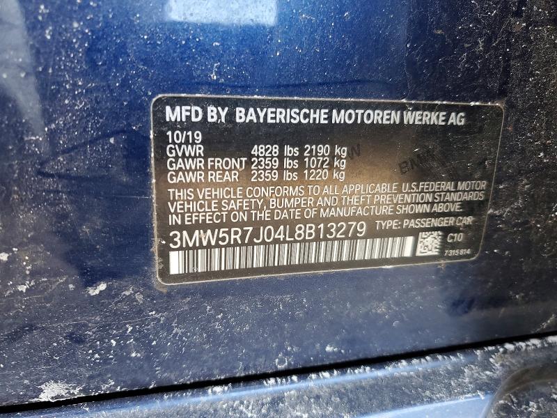 2020 Bmw 330xi მანქანა იყიდება აუქციონზე, vin: 3MW5R7J04L8B13279, აუქციონის ნომერი: 75265535