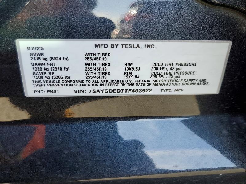 Aukcja sprzedaży 2026 Tesla Model Y, vin: 7SAYGDED7TF403922, numer aukcji: 75550285