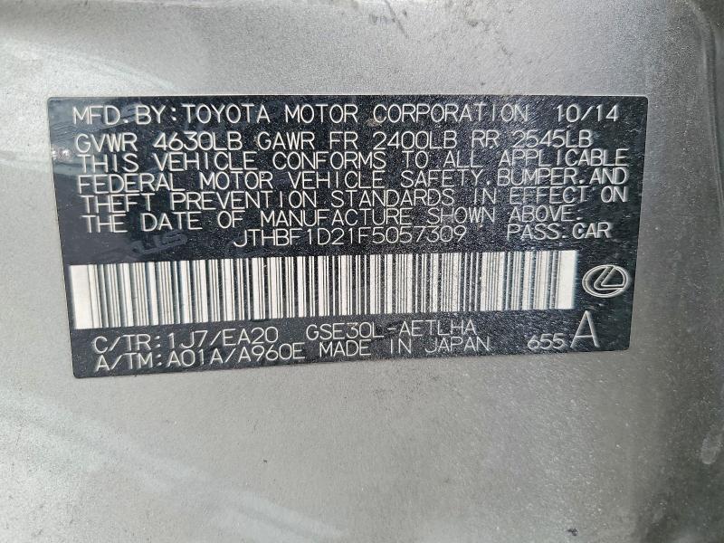 78301815 :رقم المزاد ، JTHBF1D21F5057309 vin ، 2015 Lexus Is مزاد بيع