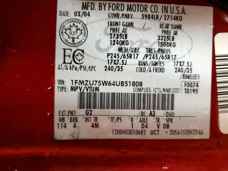 Продаж на аукціоні авто 2004 Ford Explorer, vin: 1FMZU75W64UB51808, номер лоту: 75230995