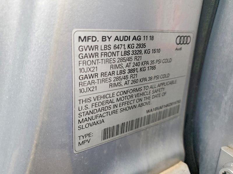 Aukcja sprzedaży 2019 Audi Q8, vin: WA1BVAF14KD015753, numer aukcji: 77864545