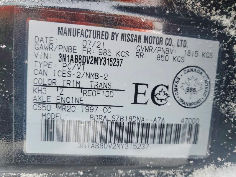 75901865 :رقم المزاد ، 3N1AB8DV2MY315237 vin ، 2021 Nissan Sentra مزاد بيع