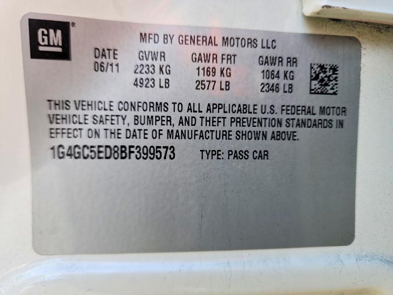77445175 :رقم المزاد ، 1G4GC5ED8BF399573 vin ، 2011 Buick Lacrosse مزاد بيع