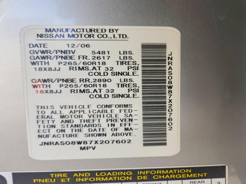 Auction sale of the 2007 Infiniti Fx35, vin: JNRAS08W87X207602, lot number: 78966375