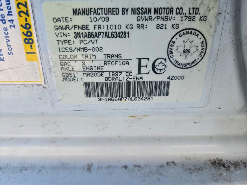 76354405 :رقم المزاد ، 3N1AB6AP7AL634281 vin ، 2010 Nissan Sentra مزاد بيع