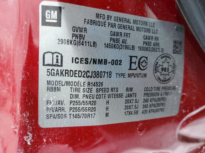 Aukcja sprzedaży 2012 Buick Enclave, vin: 5GAKRDED2CJ380718, numer aukcji: 78218235