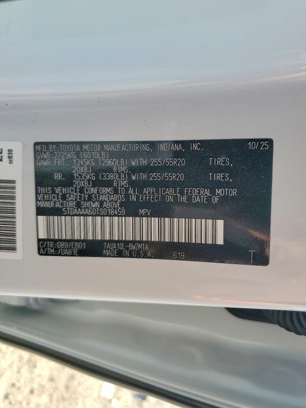 76039335 :رقم المزاد ، 5TDAAAA60TS018459 vin ، 2026 Lexus Tx مزاد بيع