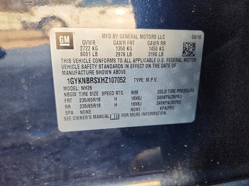 76825105 :رقم المزاد ، 1GYKNBRSXHZ107052 vin ، 2017 Cadillac Xt5 مزاد بيع