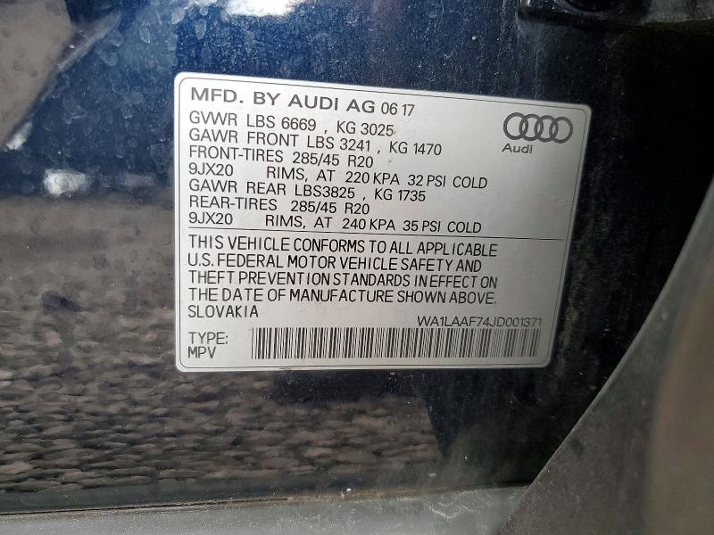 Aukcja sprzedaży 2018 Audi Q7, vin: WA1LAAF74JD001371, numer aukcji: 76354105