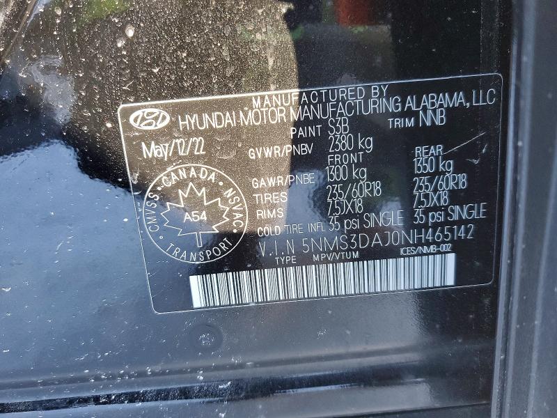 Aukcja sprzedaży 2022 Hyundai Santa Fe, vin: 5NMS3DAJ0NH465142, numer aukcji: 74816965