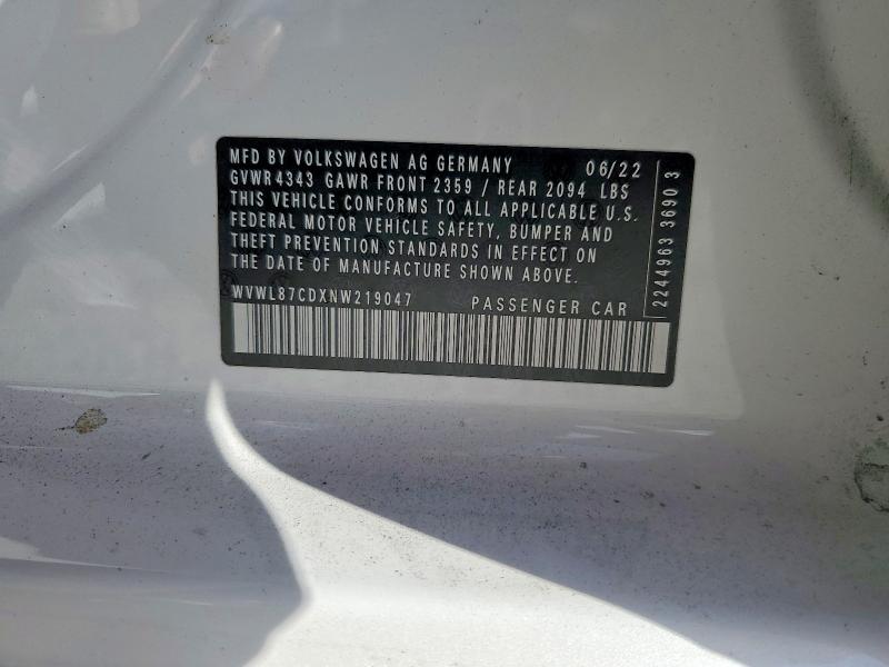 Aukcja sprzedaży 2022 Volkswagen Gti, vin: WVWL87CDXNW219047, numer aukcji: 77760345