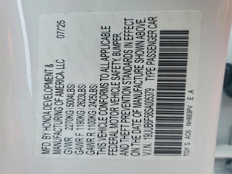 78547935 :رقم المزاد ، 19UUB6F58SA005379 vin ، 2025 Acura Tlx مزاد بيع