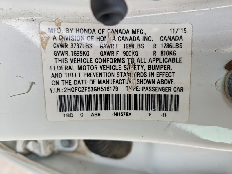 78329755 :رقم المزاد ، 2HGFC2F53GH516179 vin ، 2016 Honda Civic مزاد بيع