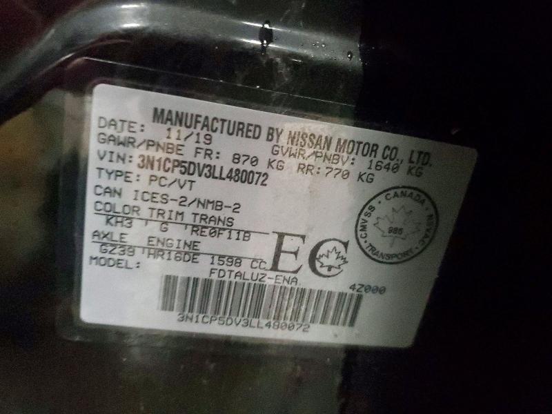 76599255 :رقم المزاد ، 3N1CP5DV3LL480072 vin ، 2020 Nissan Kicks مزاد بيع
