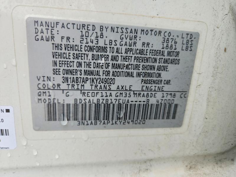 78615975 :رقم المزاد ، 3N1AB7AP1KY249020 vin ، 2019 Nissan Sentra مزاد بيع