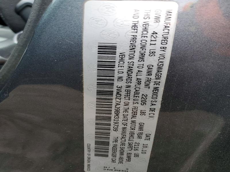 2011 Volkswagen Jetta მანქანა იყიდება აუქციონზე, vin: 3VWDZ7AJ9BM319739, აუქციონის ნომერი: 78870685