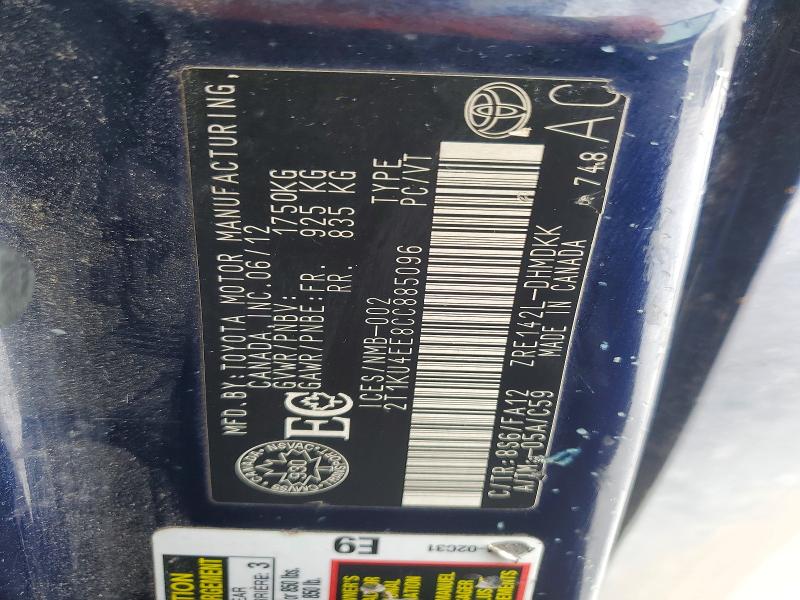 79295845 :رقم المزاد ، 2T1KU4EE8CC885096 vin ، 2012 Toyota Matrix مزاد بيع