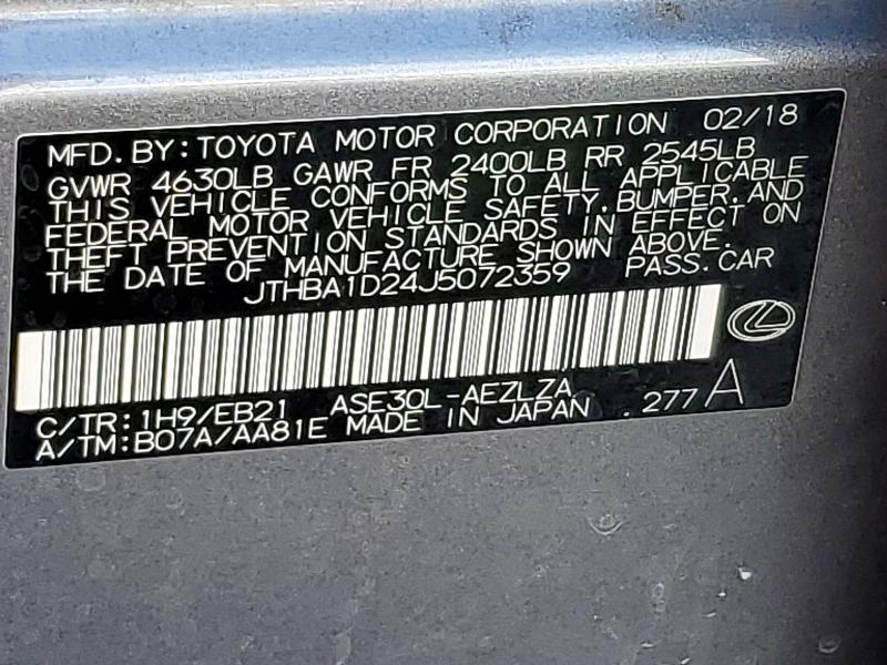 78553225 :رقم المزاد ، JTHBA1D24J5072359 vin ، 2018 Lexus Is 300 مزاد بيع