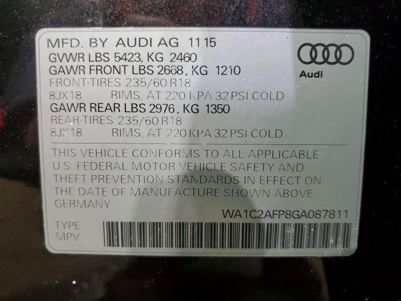 Продажа на аукционе авто 2016 Audi Q5, vin: WA1C2AFP8GA087811, номер лота: 78813795